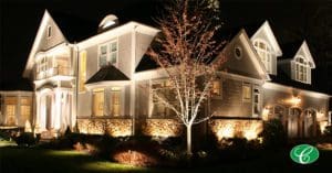 beautiful house lit at night