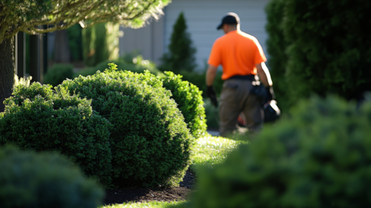 Lawn care crew working on residential property in Middleton MA